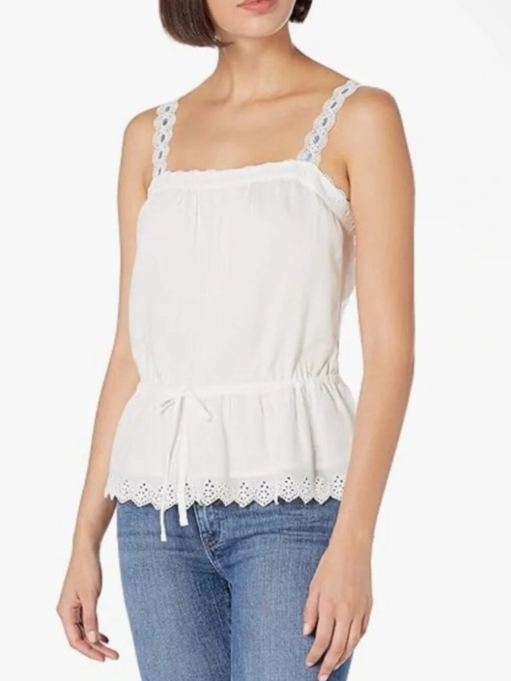 Paige Zherra Cami White lace & ribbon straps cinched waist